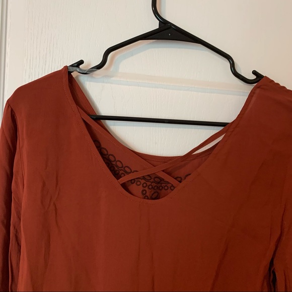 Fall rust embroidered long sleeve work blouse - Picture 6 of 7